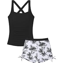 Girls Swimming Costume 2 Piece Tankini Swimsuit Color Block Bathing Suit Tank Top with Drawstring Bottoms 9-16Y