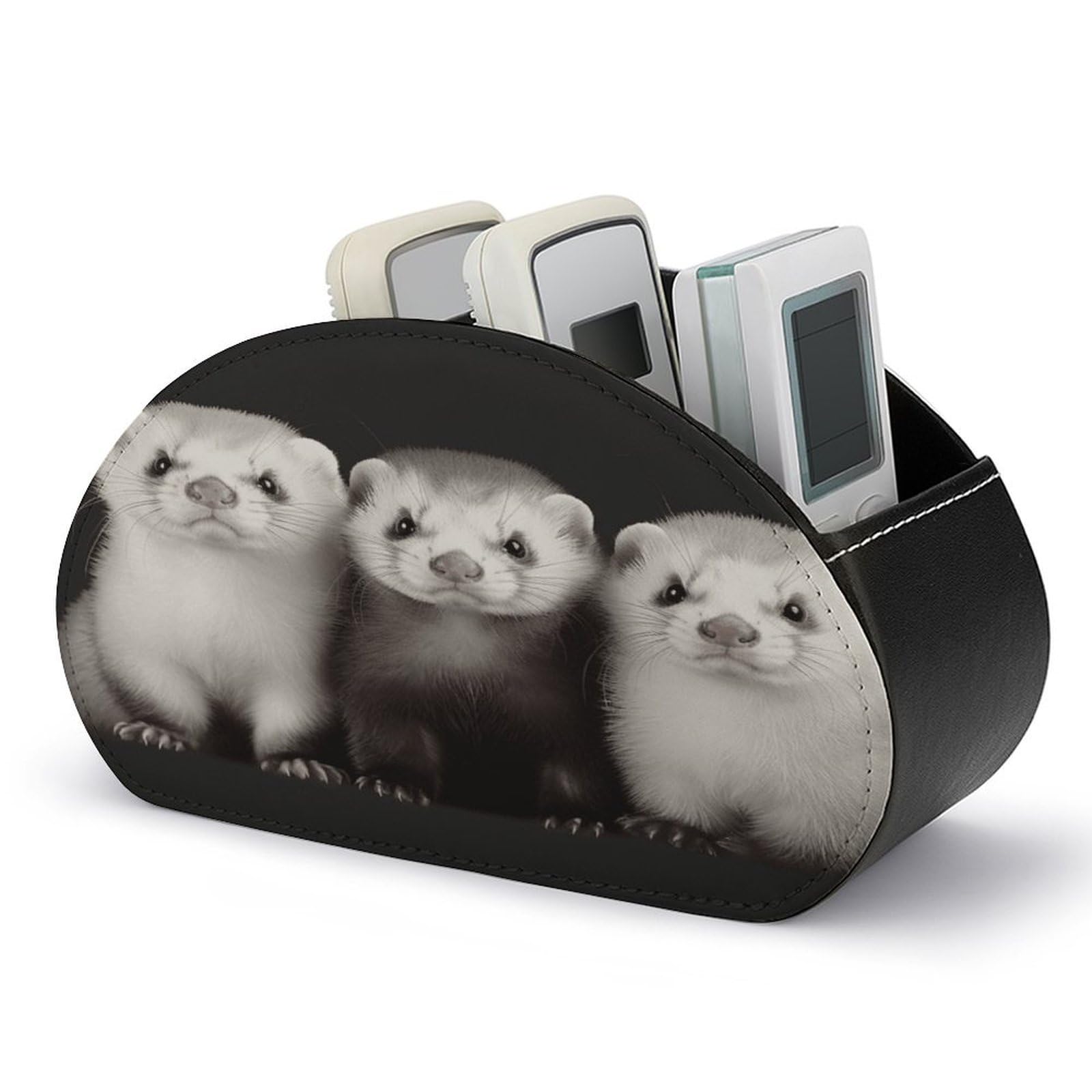 VstaDank Ferrets Remote Control Holder with 5 Compartments TV Remote Caddy/Box PU Leather Multifunctional Office Desk Storage Box Bedside Table Desk Storage Organizer