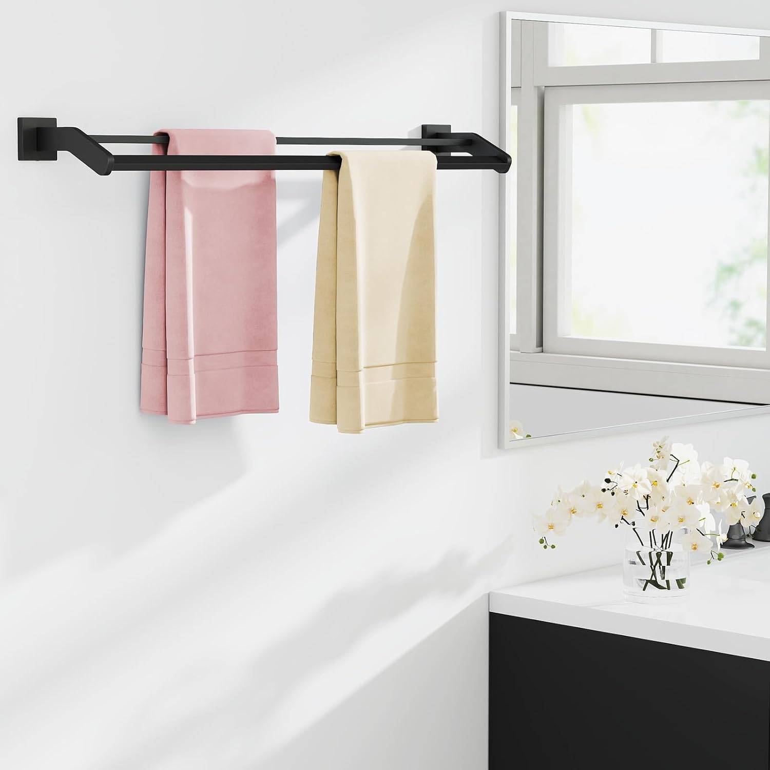 Double Towel Bar 32 Inch, Heavy Duty Stainless Steel Double Towel Racks for Bathroom Wall Mounted, Space Saving Bathroom Towel Holder Rod, Matte Black - Image 7