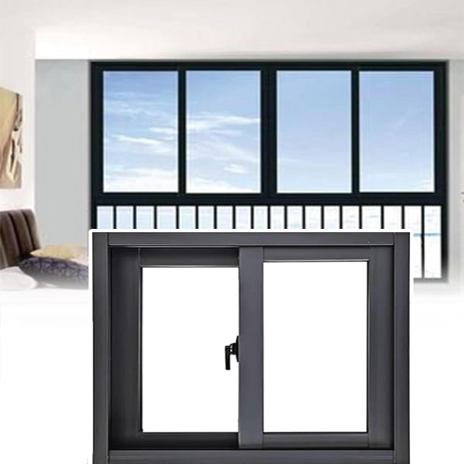 24x14in / 61x36cm,Mobile Home Window Replacement, with Glass Aluminum Frames Replacement Basement Window, Black,for Privacy and Ventilation, Large Lockable Shed Window