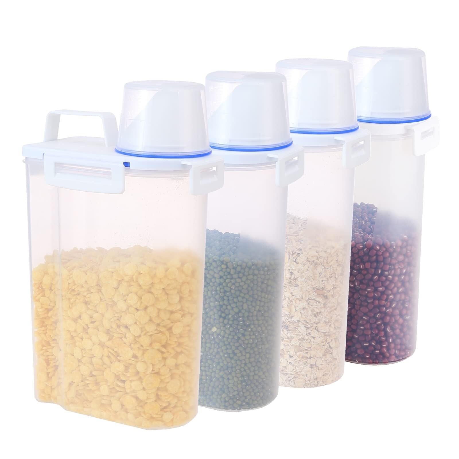 CVdrtyED Dry Food Cereal Dispenser 4 Pcs Food Storage Container With Lids Set Airtight Grain Cereal Flour And Sugar Pantry Rice Container