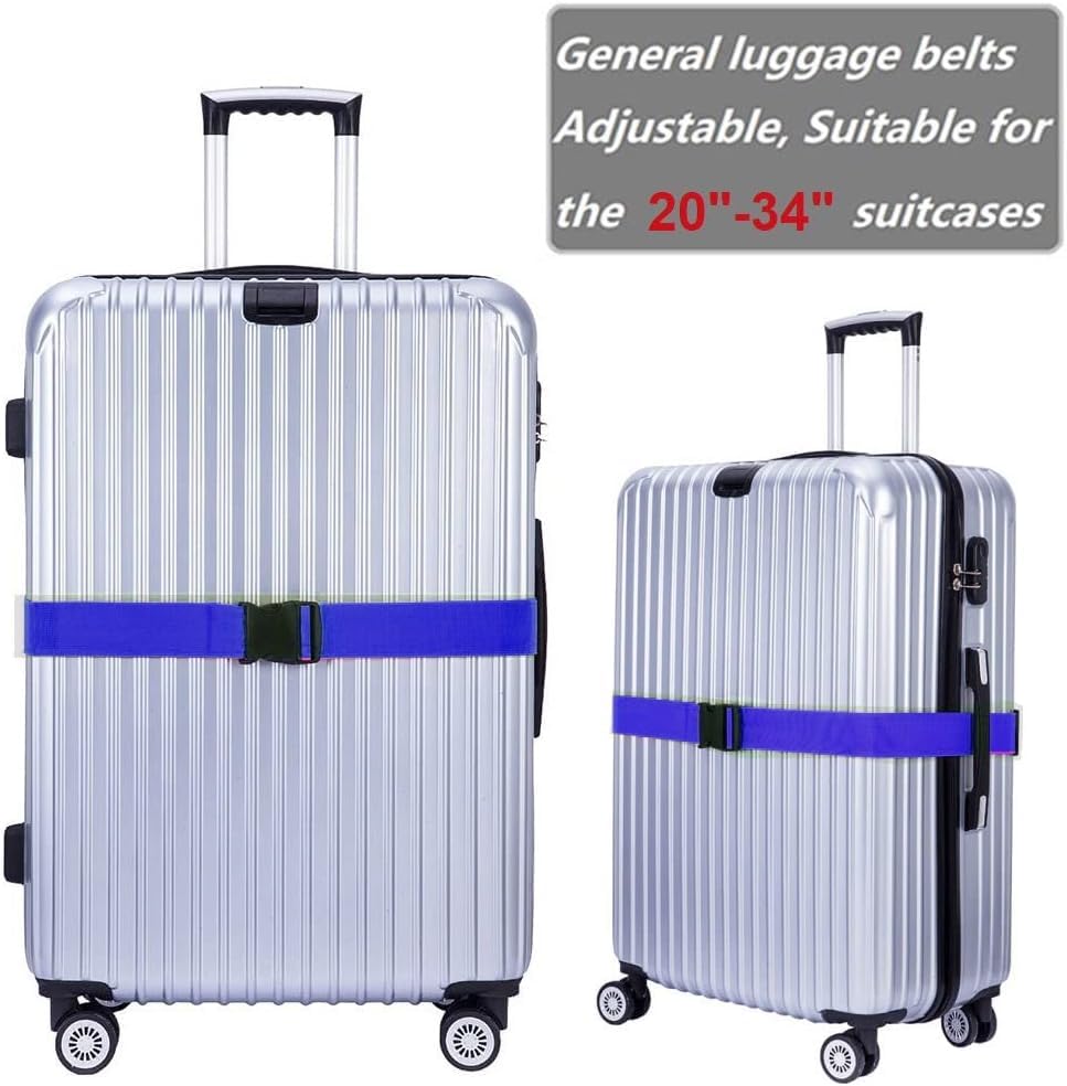 Image of Luggage Straps: Secure Your Belongings, Made Seat Belt Material Size 2 inch X6.5FT Color + 1 ADD A Baggage Belt(1 inchX20 inch Black) (Blue, 4 Pack)