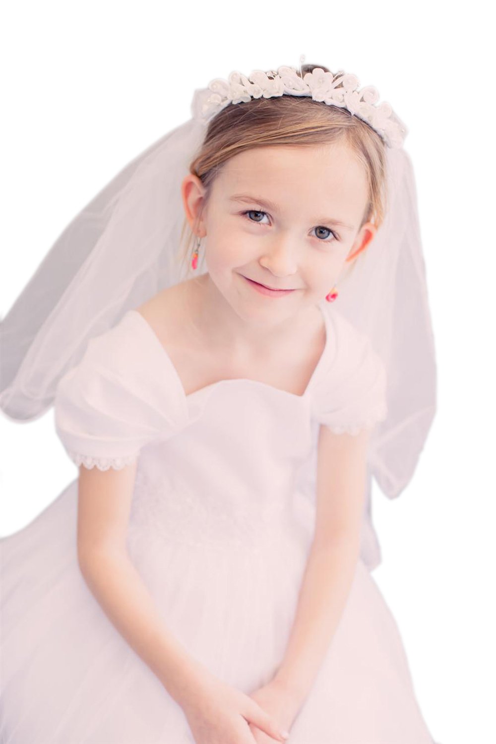iGirlDress Lovely Communion Satin & Pearl Flower Crown with Veil