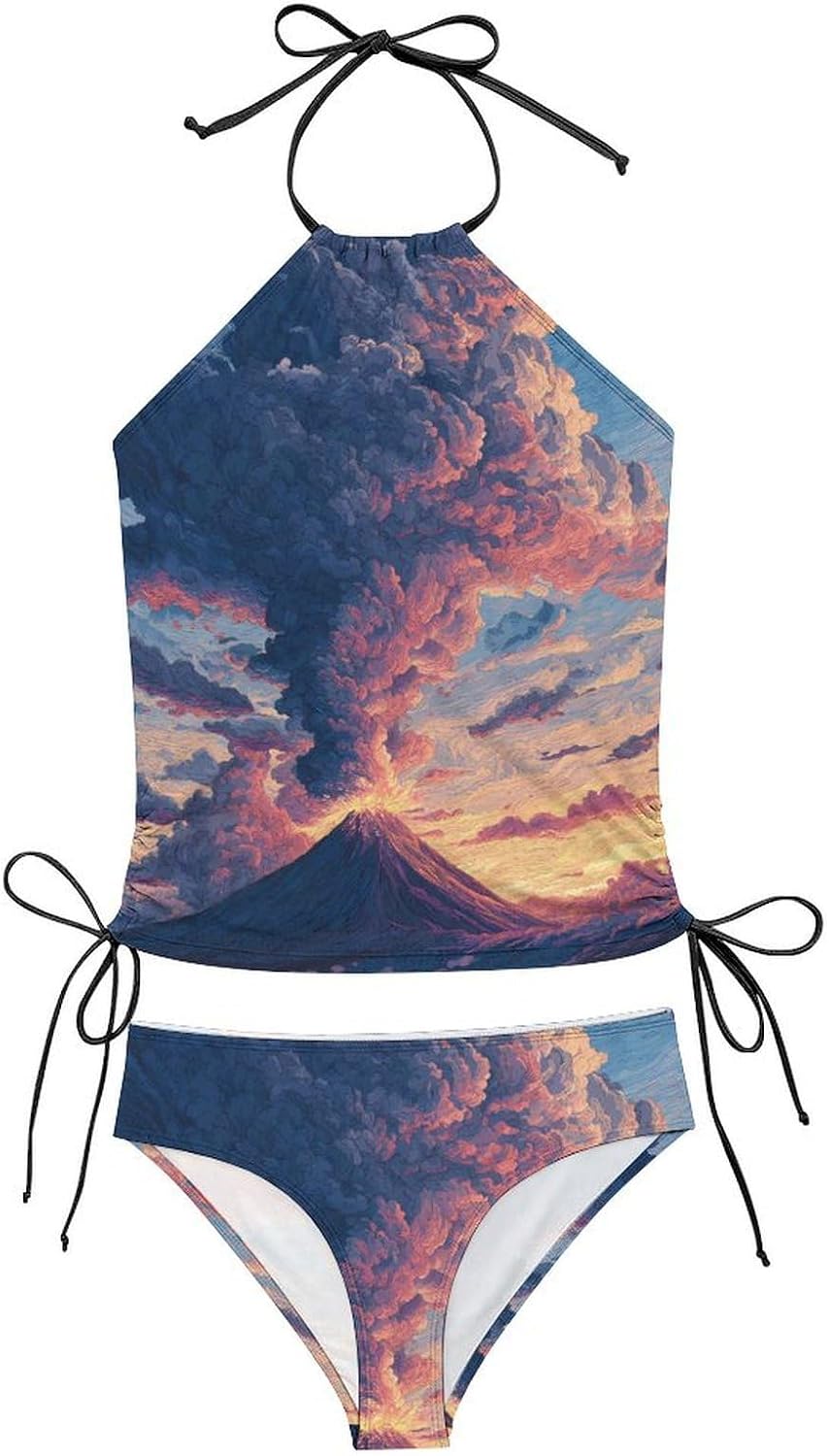 Erupting Volcano Women Tankini 2 Piece Swim Bathing Suits | tummy control,high neck top with bottom,swimwear,swimsuits