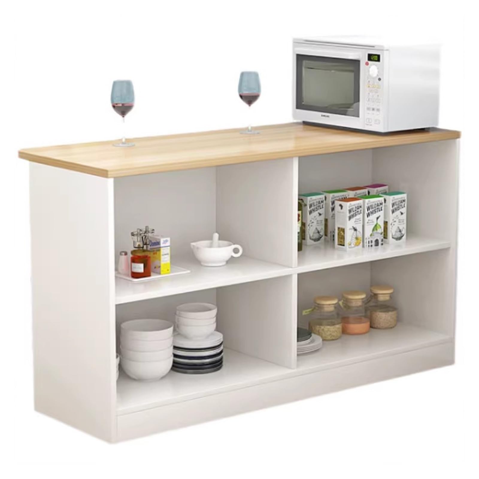 Isla de Cocina de Almacenamiento Abierto con estantes de 2 Niveles, aparador Moderno, gabinete Buffet