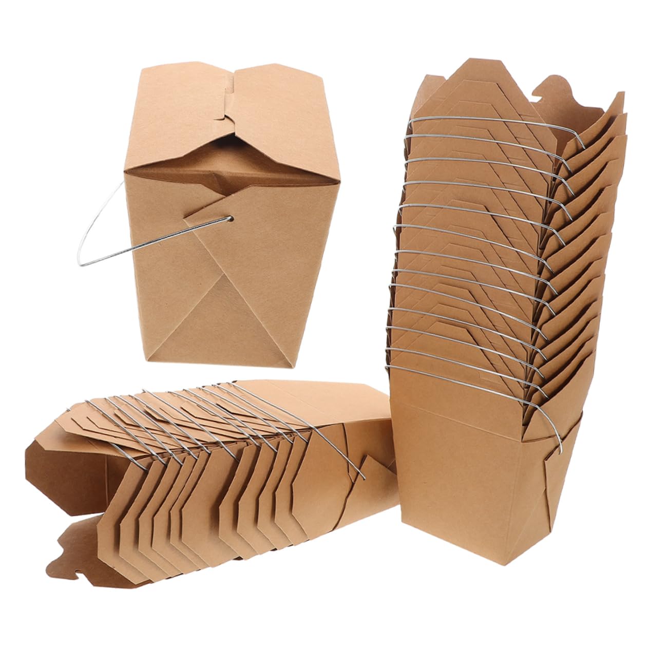POPETPOP 50pezzi Contenitori di Carta per Cibo da Asporto Adatti per Riso Cinese Pollo Fritto Patatine Fritte Hamburger Catering Picnic con Manico in Filo Metallico per Ristoranti Imballagg