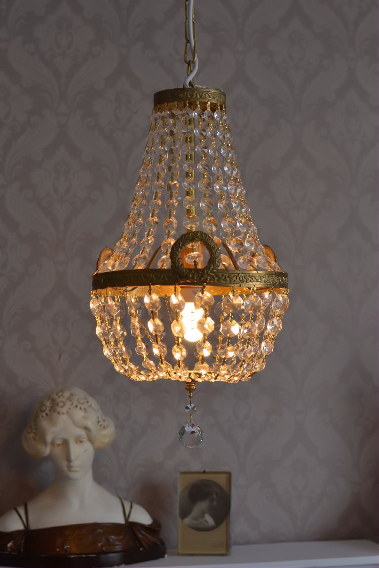 Kkc007 Kryształowy Żyrandol Sufitowy - Antyczny, Mosiężny, 46 cm, W Stylu Vintage, Do Korytarza