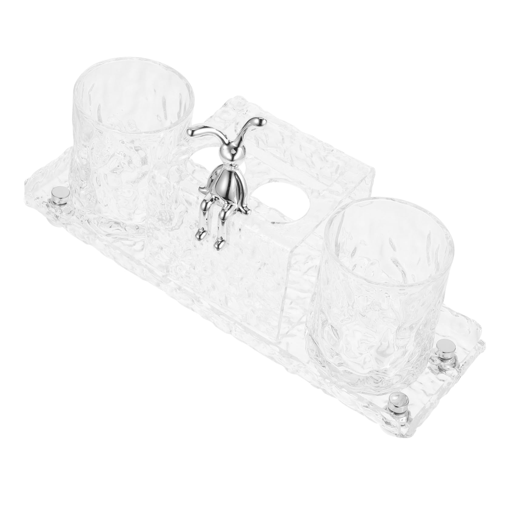 WOONEKY Zahnbürstenhalter für Badezimmer mit 2 Bechern Acryl Aufbewahrungsschale Organizer Tablett für Arbeitsplatte Zahnputzbecher für Kinder