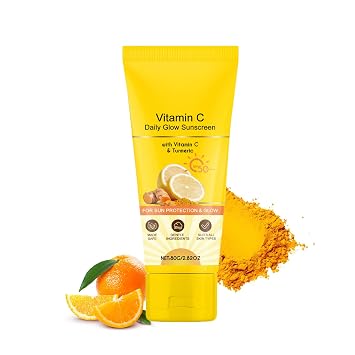 Vitamin C Glow Sunscreen SPF 50+ PA++++ Broad Spectrum | Lightweight Daily Face Sunscreen with Turmeric Extract | No White Cast, Non-Greasy Formula | Moisturizing, Vegan & Reef Safe 1
