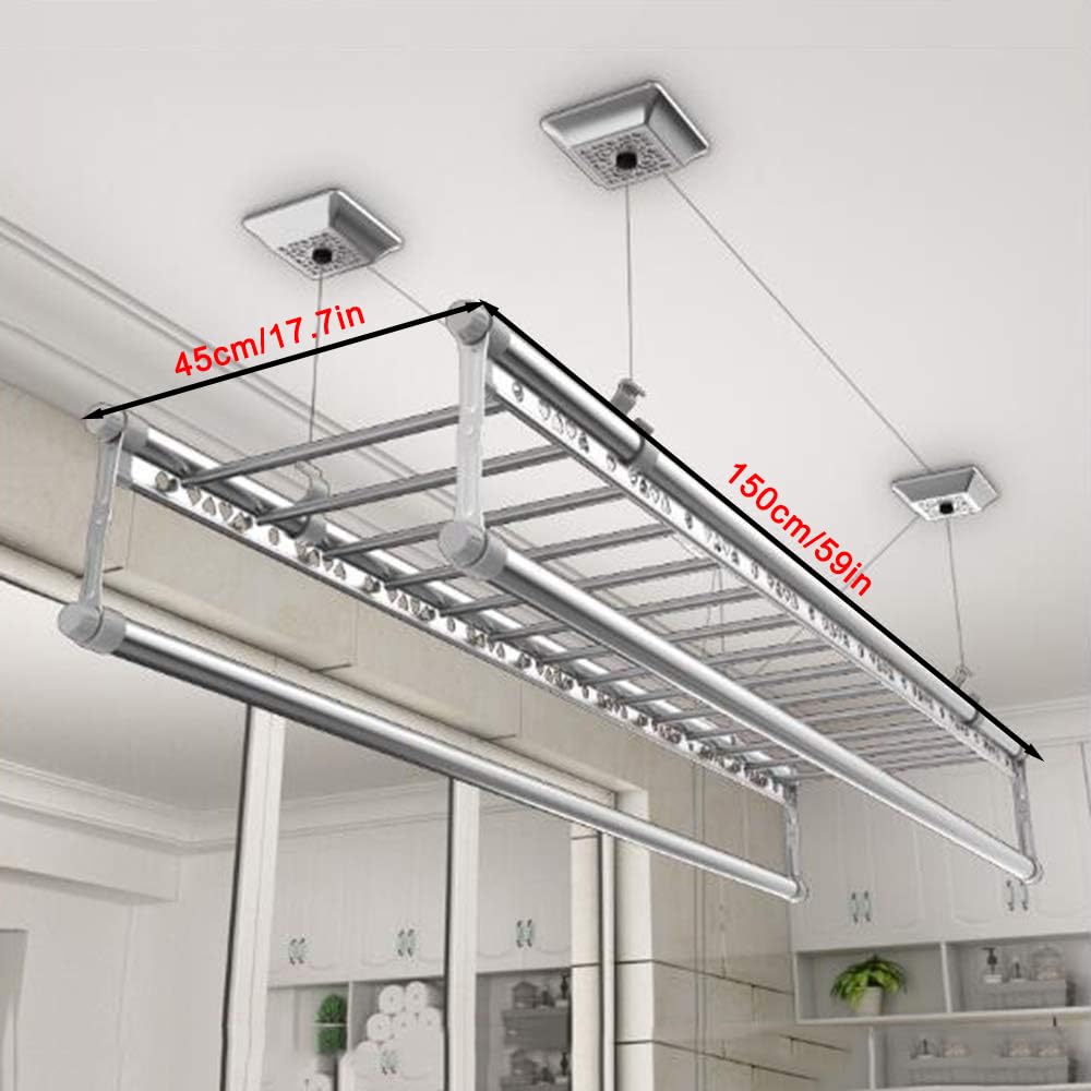 Tendedero de ropa montado en el techo, tendedero retráctil de 4 barras con sistema de polea, solución de ahorro de espacio para balcón, uso interior y exterior