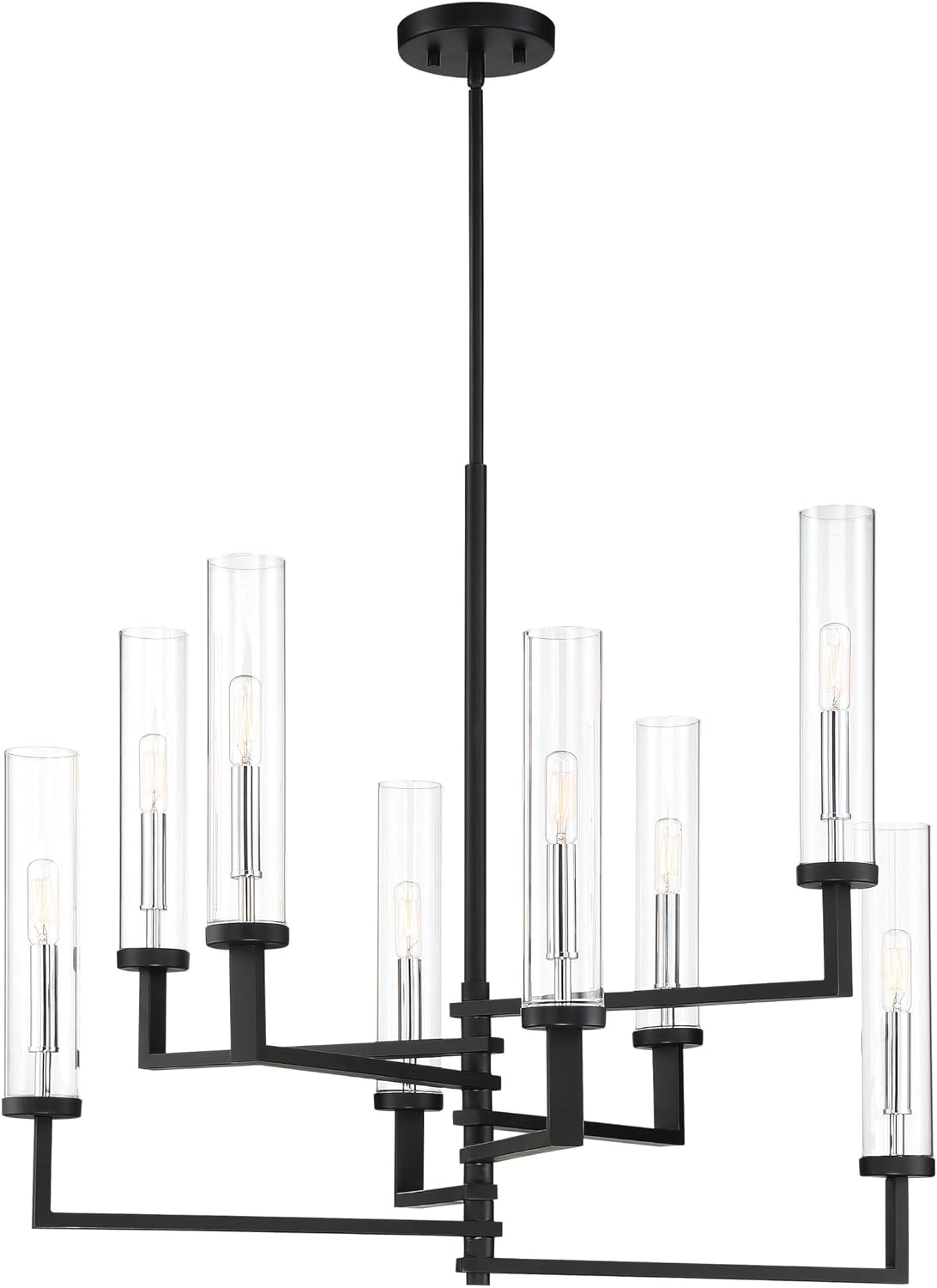 Savoy House 1-2139-8-67 Folsom Modern Scandinavian Clear Glass Chandelier with Adjustable Arms, 8-Light 480 Total Watts, 25" H x 28" W, Matte Black & Polished Chrome Accents