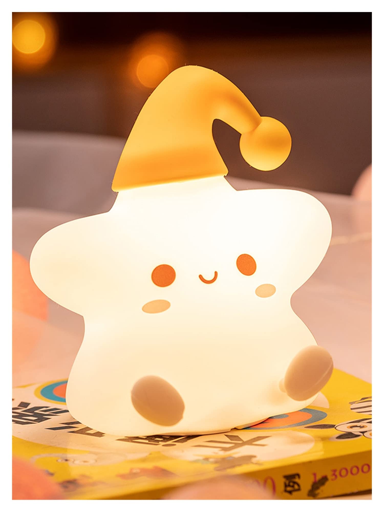 Demasiado Linda Noche Luz Lion Whale Conejo Cat Silicone Night Lights Touch Sensor Dormitorio Lámpara de Noche (Emitting Color : Star)