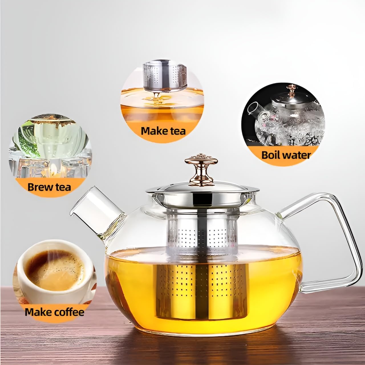 GipiBox® Glass Teapot with Infuser Kettle for Loose Leaf & Blooming Tea Stovetop & Microwave Safe Borosilicate Glass 1 Litre Clear Pot with Removable... 3