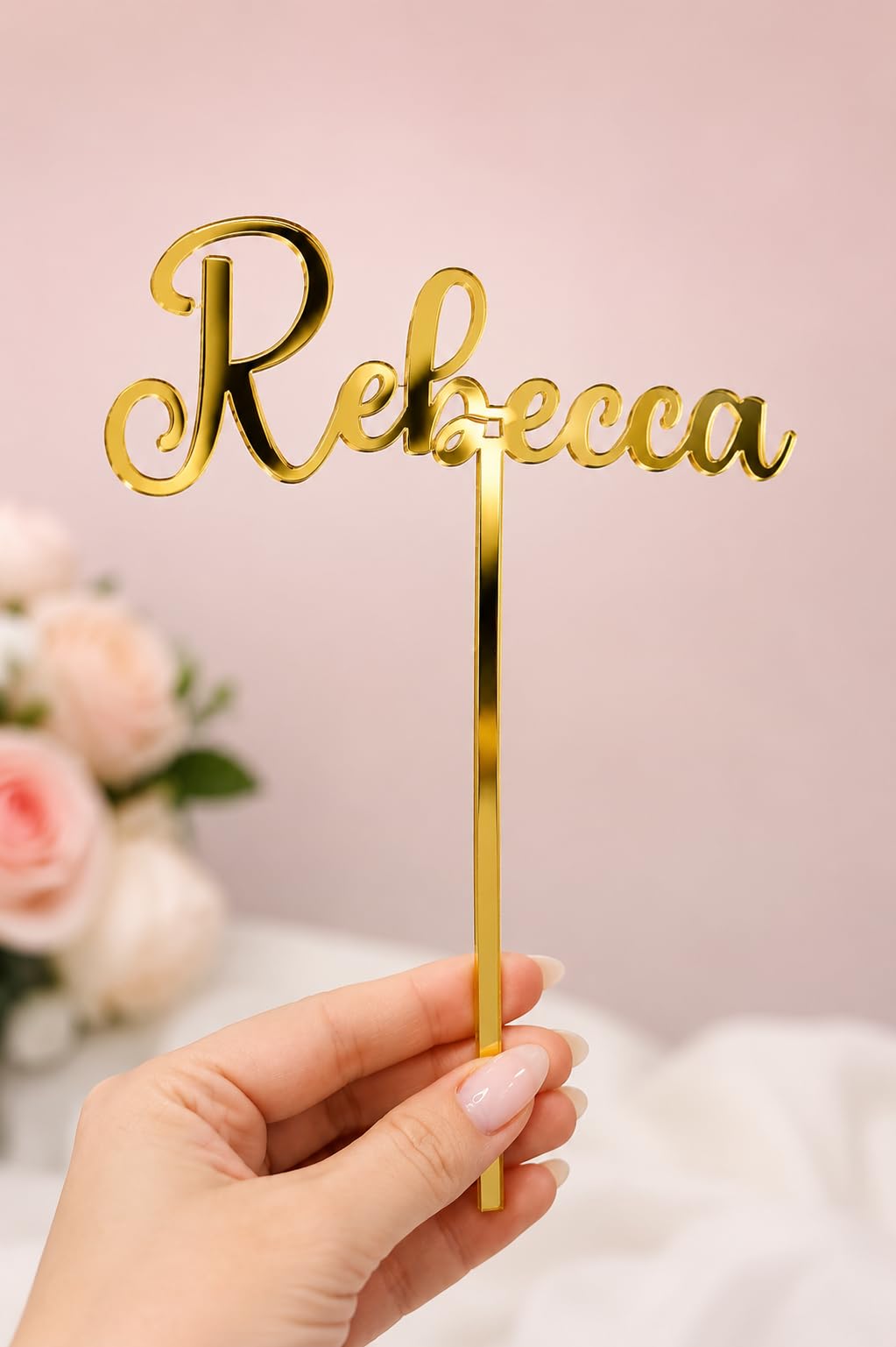 Personalised Acrylic Cake Topper, 3mm Thick Custom Name Cake Charm, Happy Birthday Cake Topper for Wedding, Engagement, Anniversary and Party Decorations
