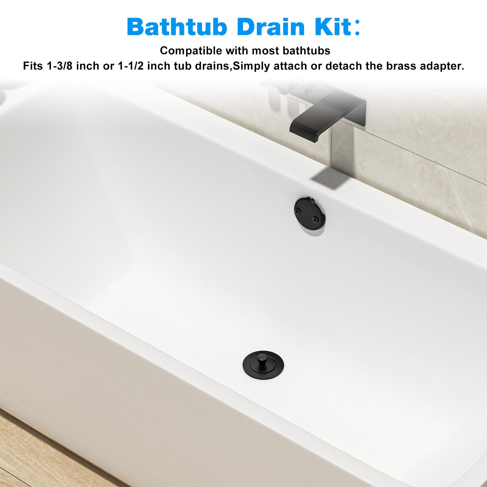 Black Tub Drain Overflow Cover – 3-1/8 Inch Two-Hole Matte Finish Plate With Screws, Fits Most Standard Bathtubs