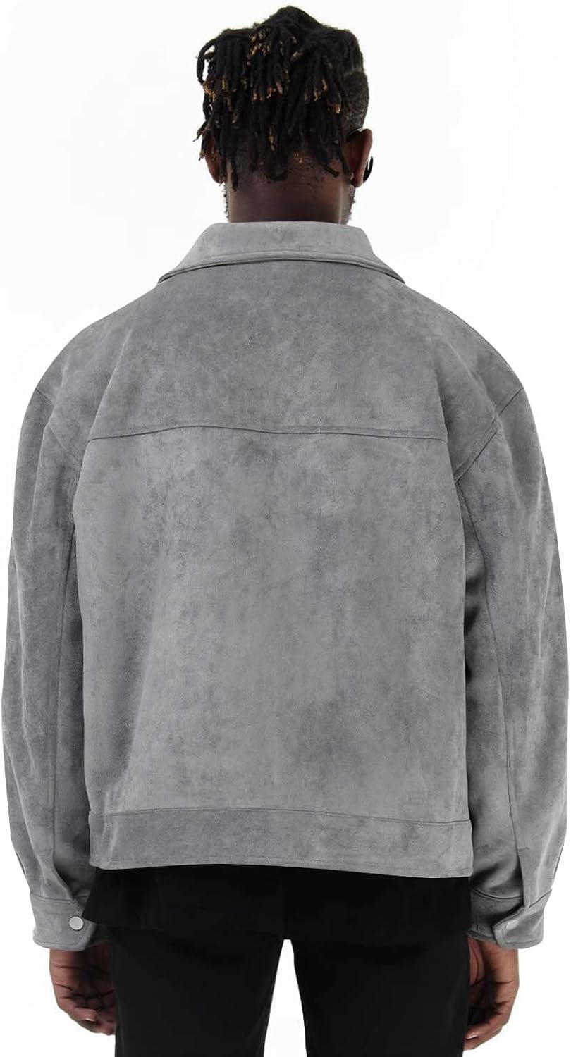 Men's Suede Jacket Full Zip Casual Vintage Cargo Jackets Lightweight Classic Trucker Coat, S-XL