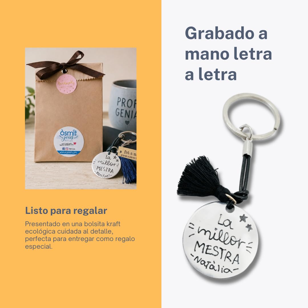 Regalo Personalizado para Profesora “La Millor Mestra” Llavero Grabado a Mano en Catalán Detalle Fin de Curso para Maestra o Educadora Artesanal y Personalizable
