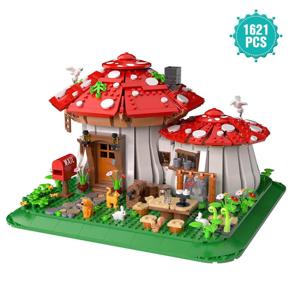 Mushroom House Building Blocks Set - Unique Design Creative Building Toy for Adults and Teens Mini Brick 1621pcs