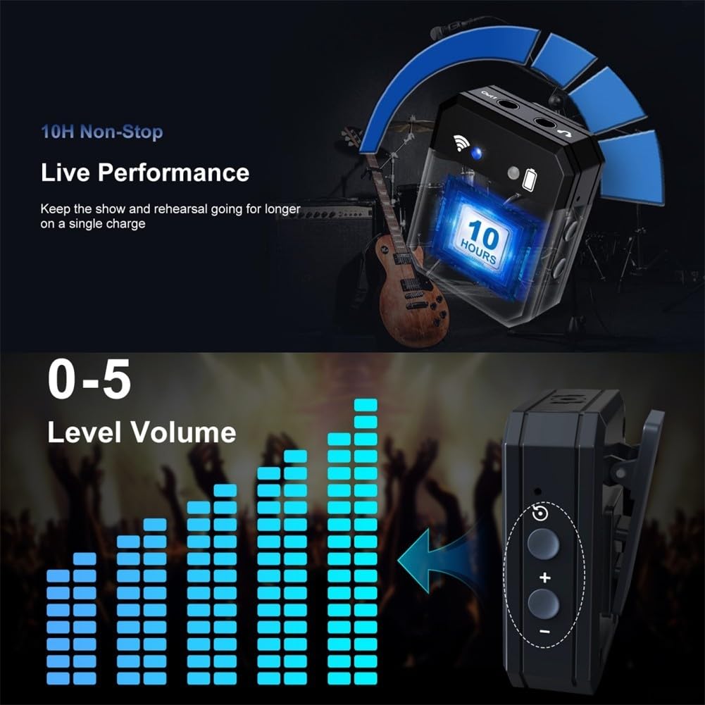 Sistema trasmettitore ricevitore wireless in-ear 2 4 GHz, ideale per musicisti in impostazioni live con lunga durata della batteria e bassa latenza