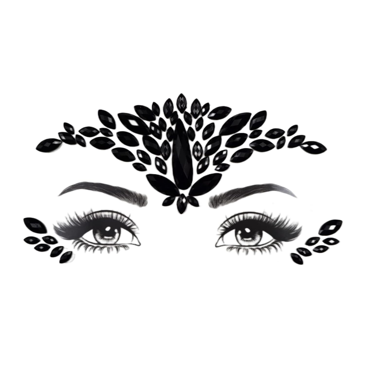 Topz Halloween Devil Black Face Gems Adhesive Stick-On Jewels Sticker Festival Rhinestone Jewelry Face Tattoo Body Glitter Dance Party Eyes Sticker Dress Up (V03 Black)