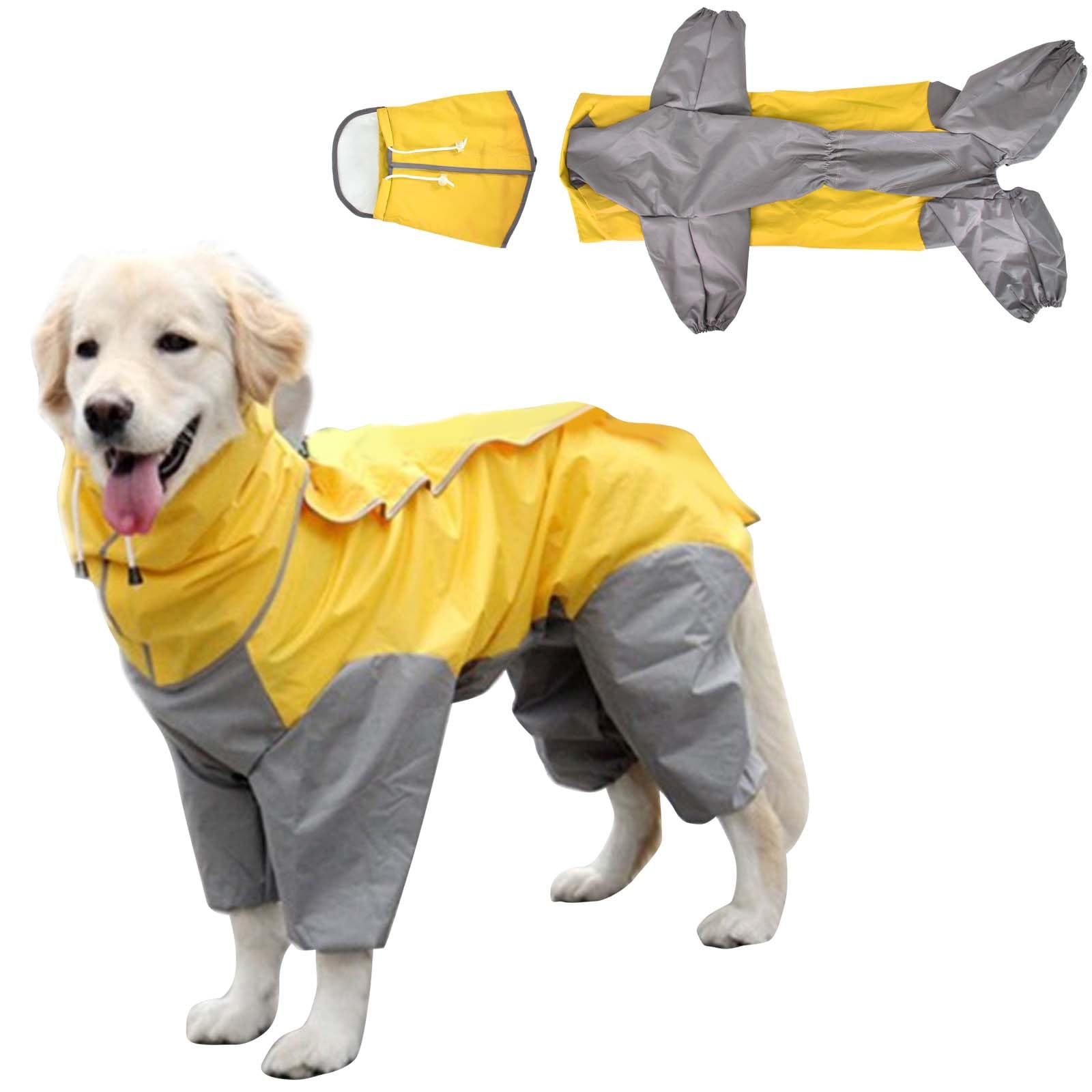 Dog Waterproof Raincoats, Lightweight Waterproof Jacket,Dog Rain Coat with Hood and Legs Full Coverage, Raincoat Poncho for Medium Large Female Dogs - Yellow (28#)