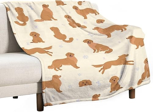 Miniatura 6 de Manta Golden Retriever de 60 x 80 pulgadas, manta de franela de forro polar suave, ligera, cómoda, cálida manta temática Golden Retriever para
