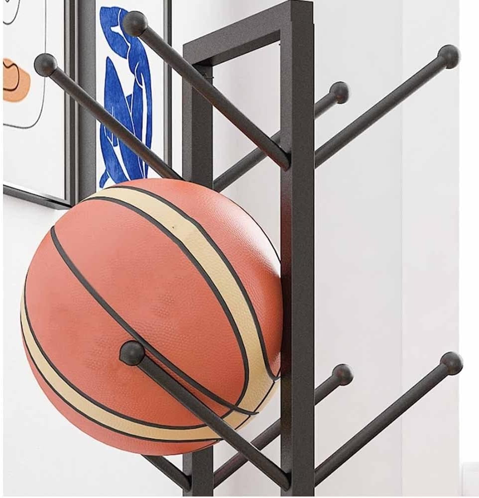 Heavy-Duty Metal Sports Ball Storage Rack - Ideal Basketball Organizer for Gym, Garage & Indoor Use - Durable Sports Equipment Holder (Black, 40x25x115cm)