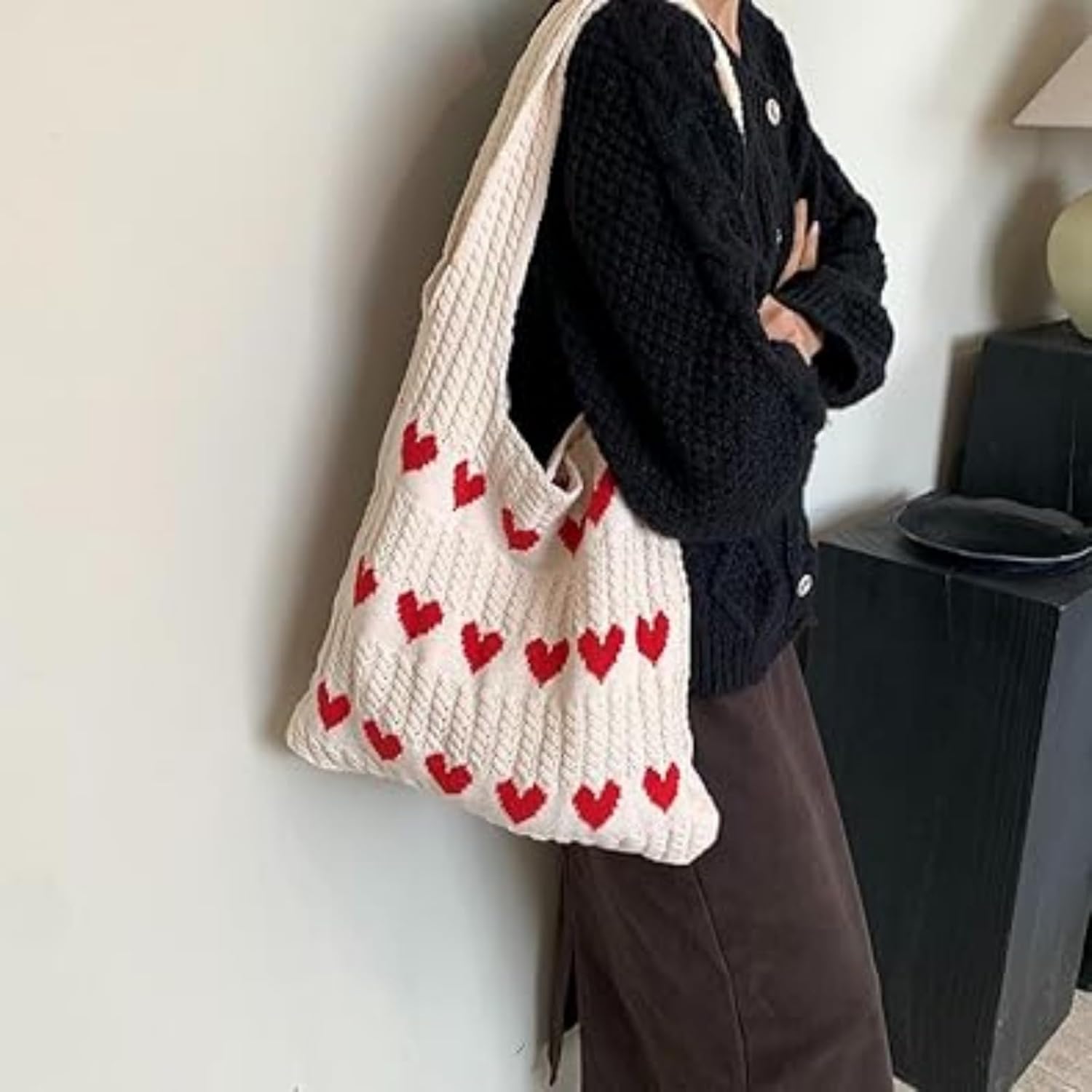 Women's Crochet Tote Bags Boho Tote Bags Heart-shaped Beach Handbags Knit Vacation Aesthetic Casual Love Hobo Bags - Image 2