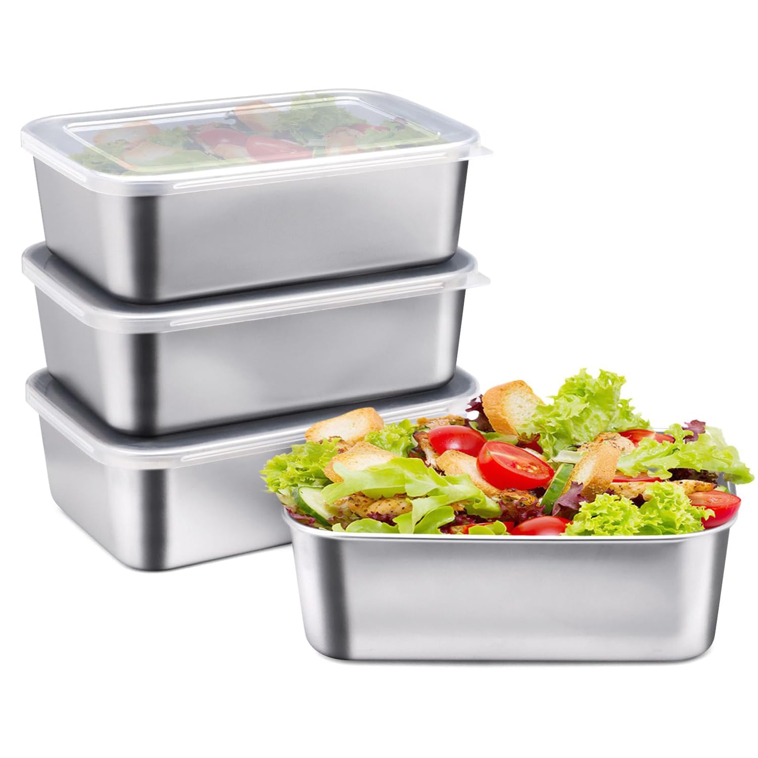 Zisqerts Food Containers with Lids Stainless Steel Snack Containers Leak Proof Sealed Lunch Boxes Multi Purpose Food Storage Containers Stackable Reusable Oven Dishwasher Freezer Safe (4)