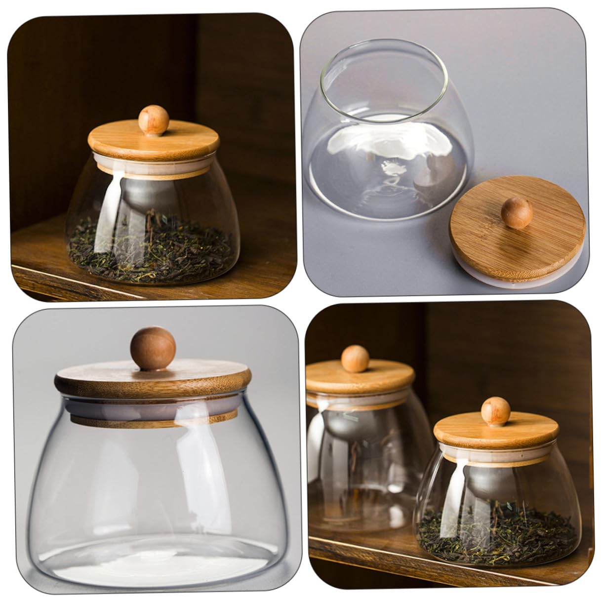 Barattoli in Vetro Borosilicato Coperchio in Bambù, Barattoli per Dolciumi Tenuta, Contenitori per Snack e Conservazione Alimenti, Set da 2 Pezzi per Feste