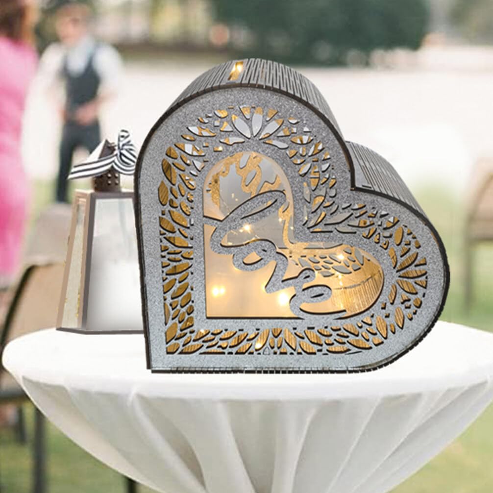 EXCEART Scatola in Legno Decorazione Argento a Forma di Cuore Facile da Assemblare per Biglietti e Auguri per Eventi e Fai-da-te