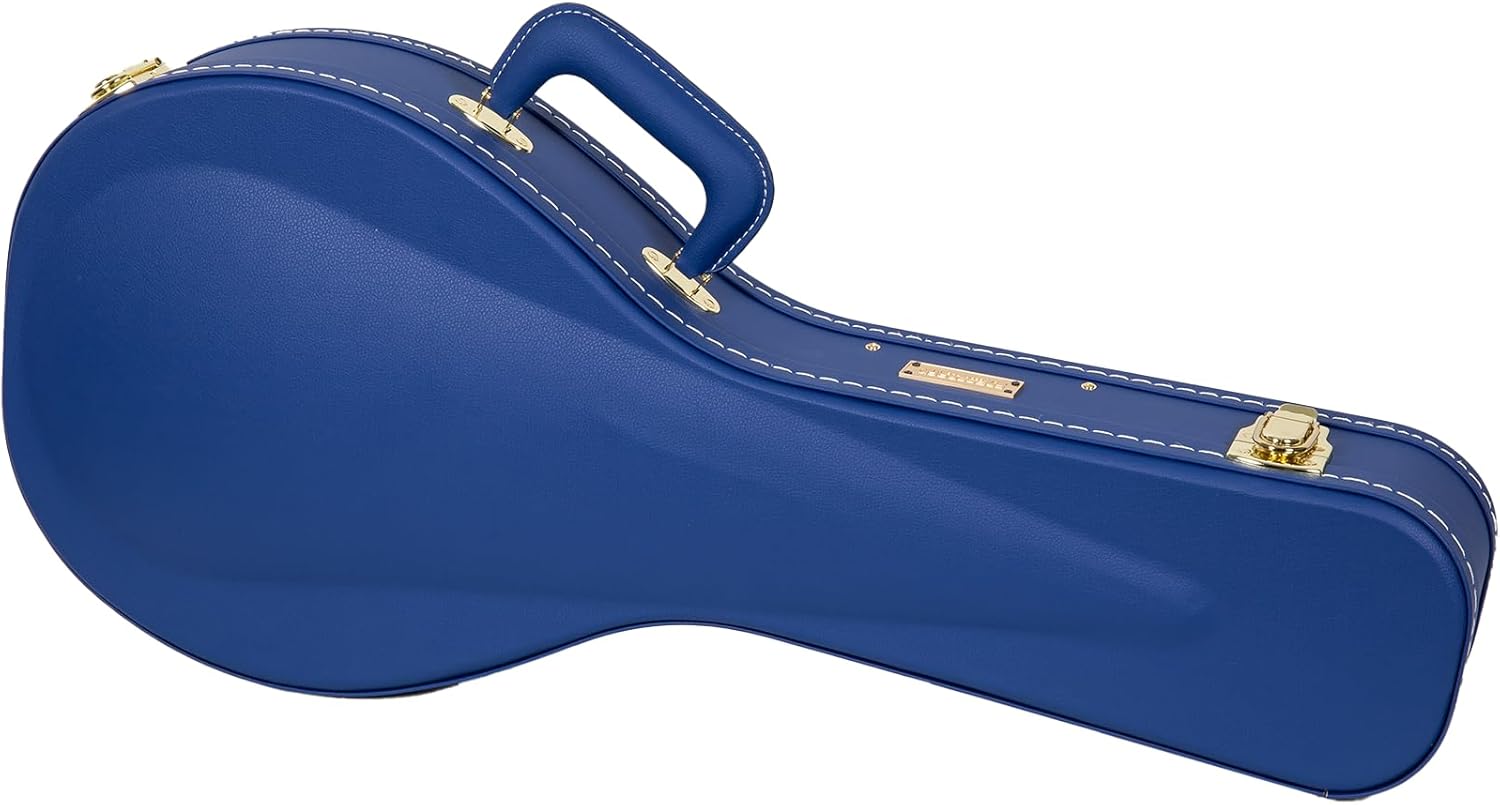 Crossrock Wooden A-Style Mandolin Case | Vibrant Blue Faux Leather, Stainless Steel, Latches, Storage Compartment – Designer Series (CRW520MAVB)