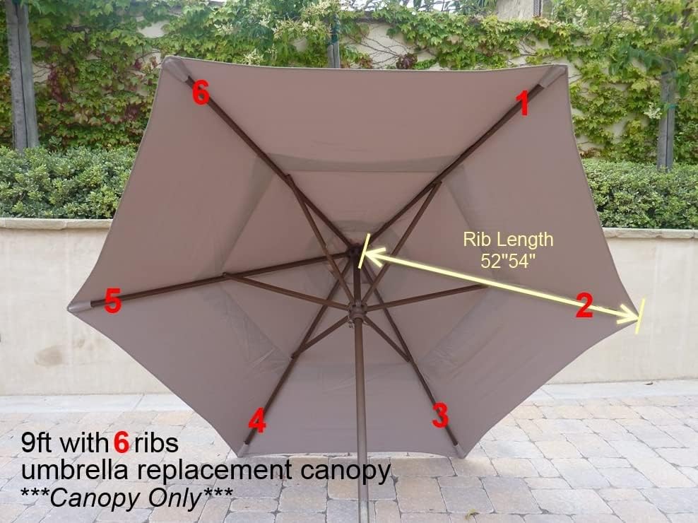 Formosa Covers 9ft Single or Double-Vented Umbrella Replacement Canopy 6 Ribs in Taupe (Canopy Only)