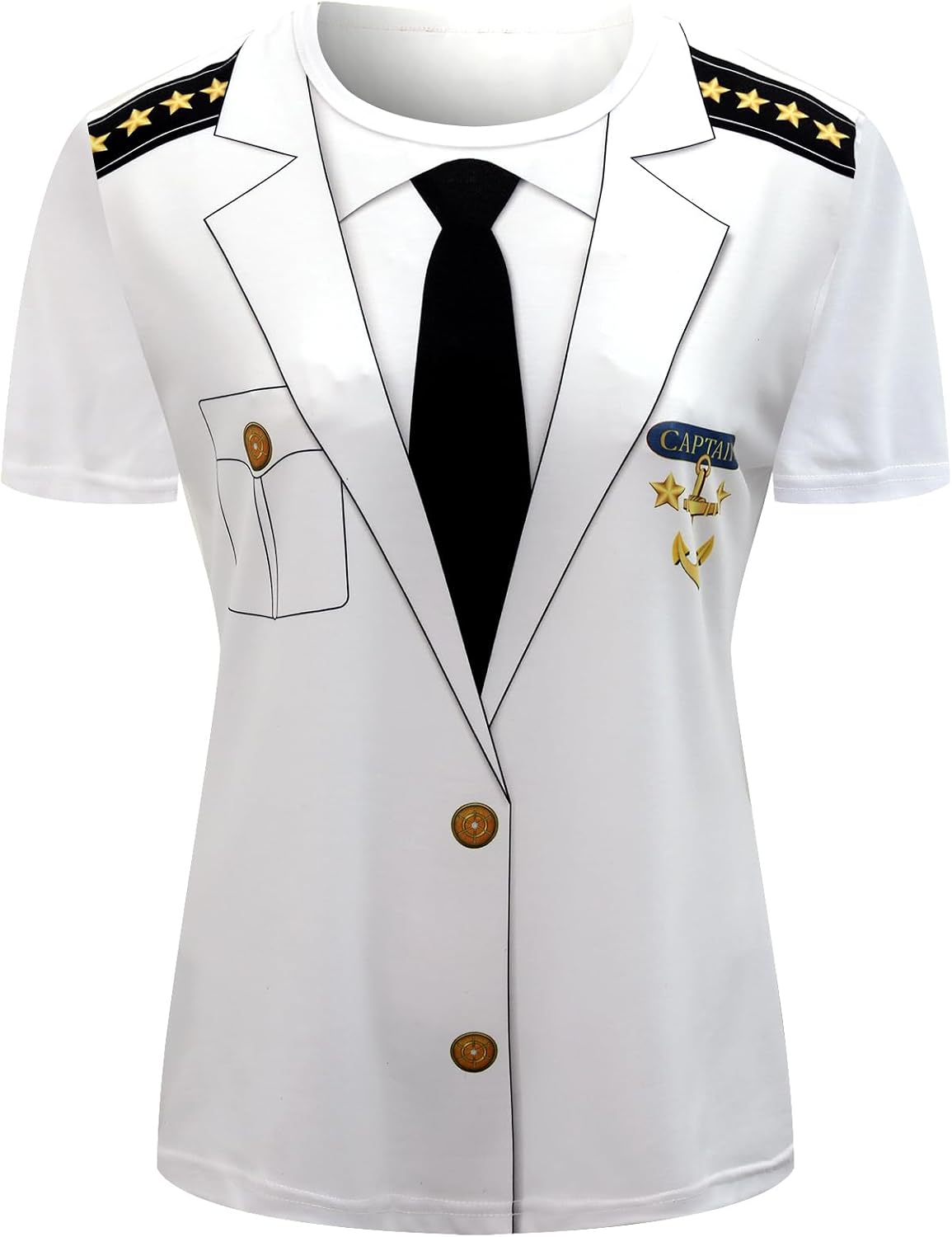 Funny World Women's Captain T-Shirt Graphic Short Sleeve Yacht Party Costume