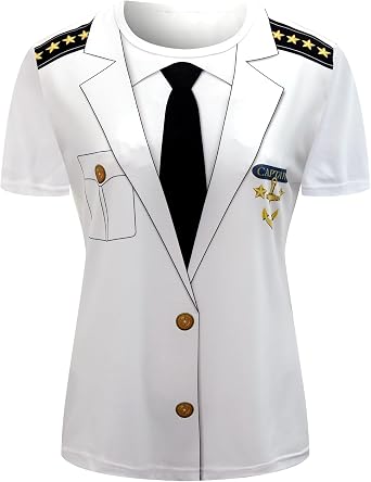 Funny World Womens Captain T-Shirt Graphic Short Sleeve Yacht Party Costume