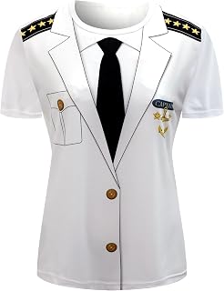 Funny World Women's Captain T-Shirt Graphic Short Sleeve Yacht Party Costume