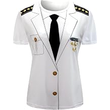 Funny World Womens Captain T-Shirt Graphic Short Sleeve Yacht Party Costume