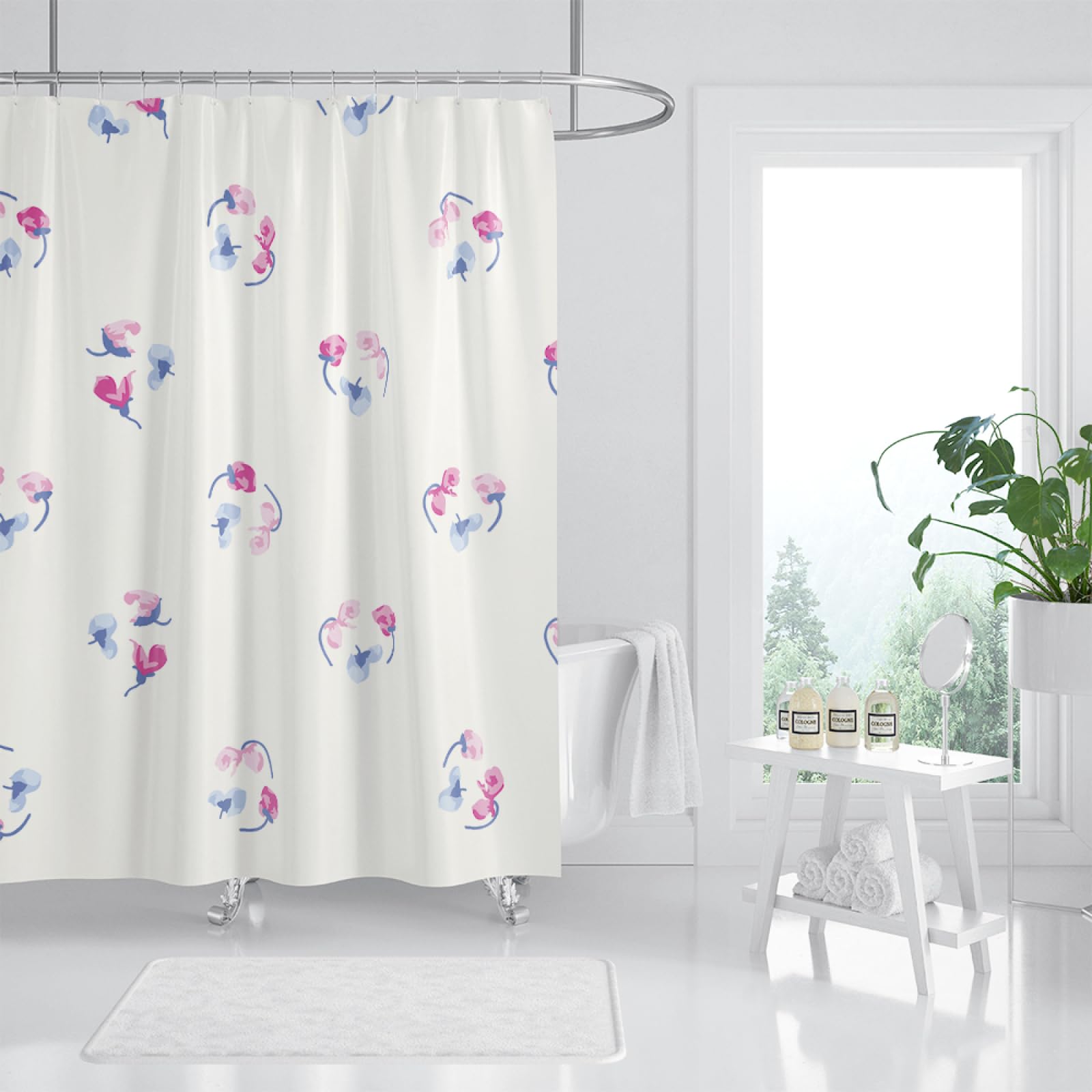 Tenda Doccia Fiori Blu Beige Tenda Doccia Antimuffa Impermeabile Poliestere Lavabile con 12 Ganci Tende Finestra Bagno per Dormitorio Famiglia Hotel Decorazione(180x220cm)