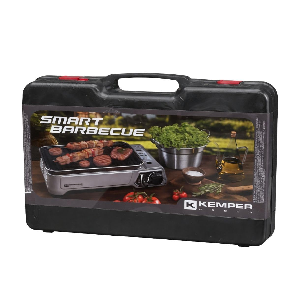 KEMPER Barbecue Portable à Gaz 1900W Allumage Piézo Plaque Grill Anti-Adhésive Kit 4 Cartouches Gaz Camping Mallette Transport