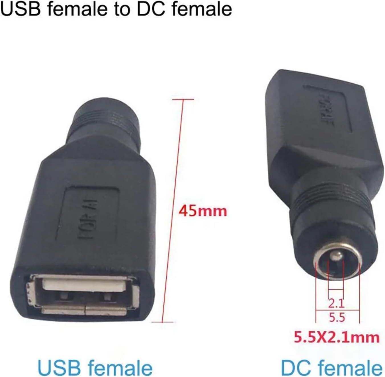 2pcs DC Female Power Jack to Type c Mirco USB 2.0 Type a Male 5.5 * 2.1mm Female Jack 5V Power Connector Converter(Type c Male)