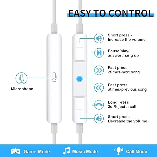 Miniatura 3 de Paquete de 2 auriculares con cable, con micrófono y control de volumen, auriculares intrauditivos de 0.138 in, auriculares con cancelación de ruido