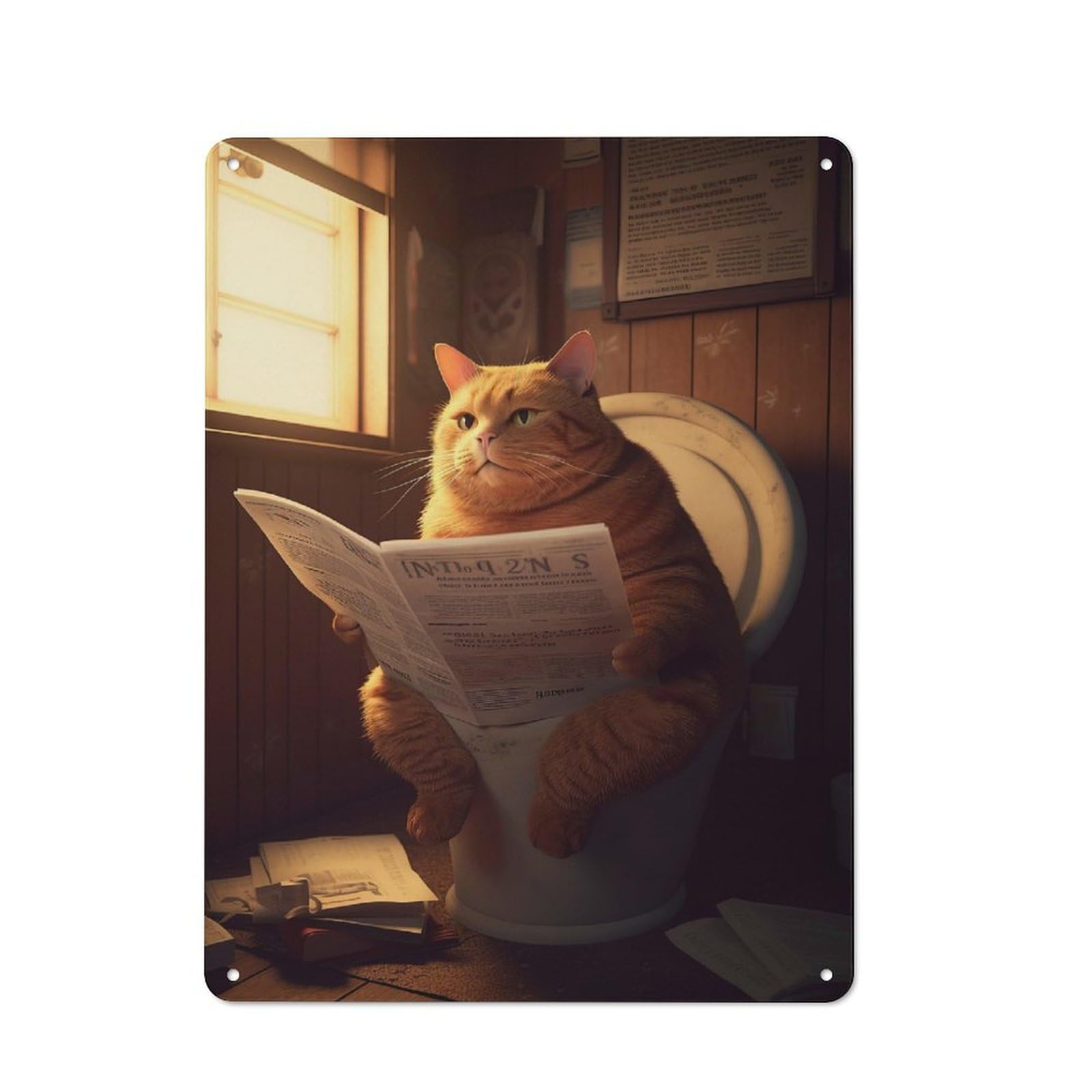 Fat Cat Toilet Newspaper Vintage Metal Sign 40x30cm, Nostalgic Pub Wall Decor for Pub, Home Bar, Shed Or Man Cave