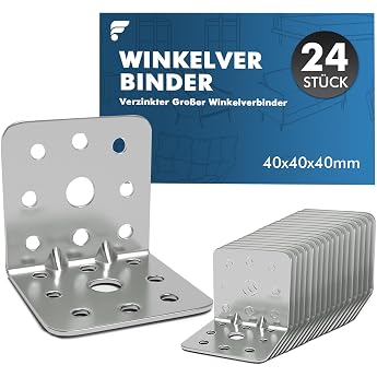 Shinfly Angle Connectors 40 x 40 x 40 mm Galvanised Metal Pack of 24 | Metal angle 90 degree with bead, galvanised, as perfor