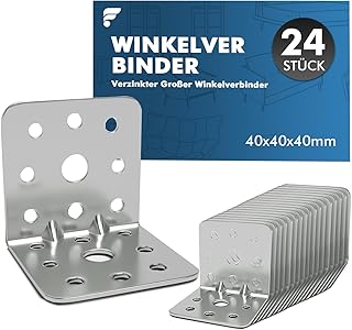 Shinfly Winkelverbinder 24 Stück, 40 x 40 x 40 mm Verzinkte Metallwinkel 90 Grad, L-Winkel Holzverbinder mit Verstärkungsrippe, Befestigungswinkel für Möbel, Stuhl, Tisch, Regal und Holzrahmen
