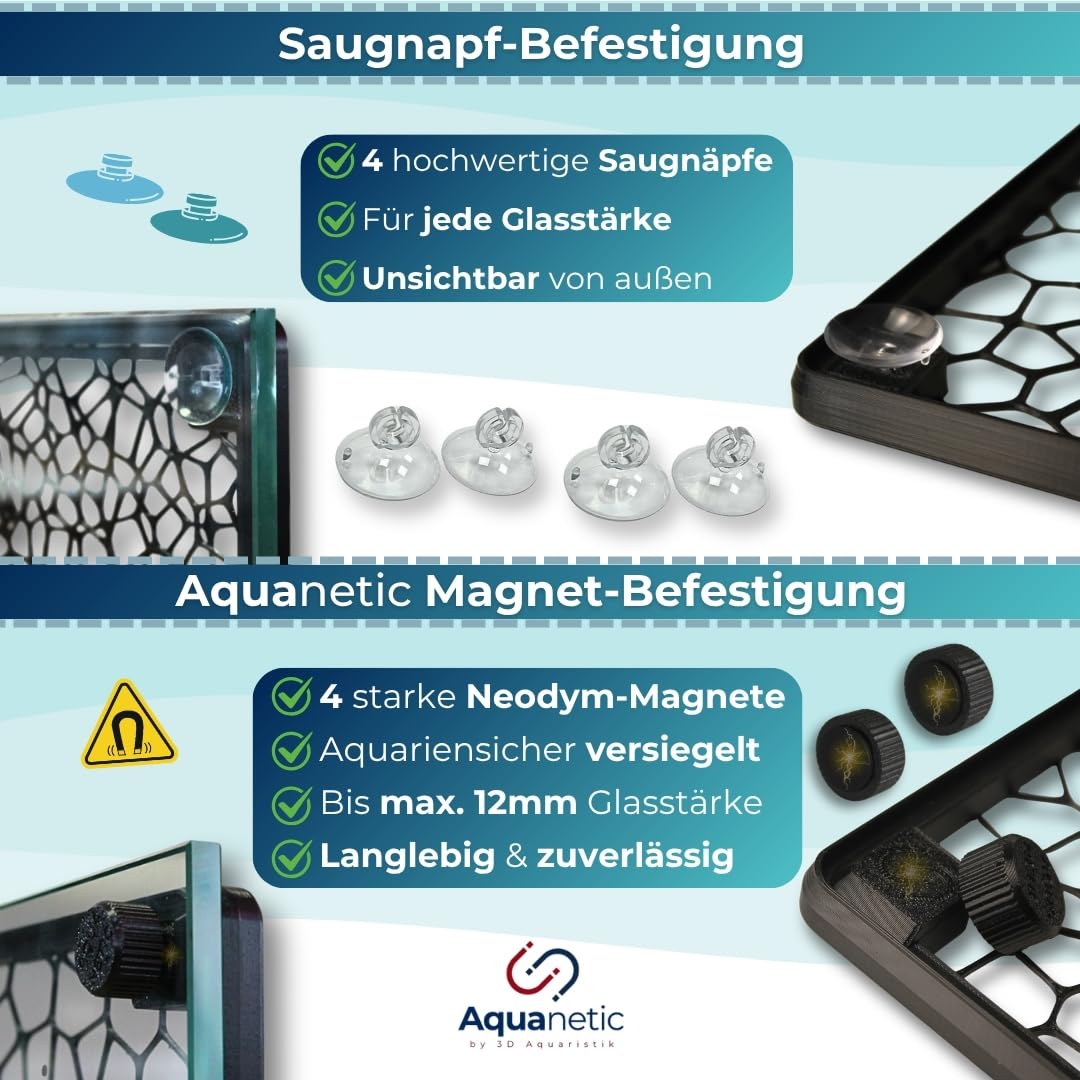 Generisch Mooswand XL 47x33 cm für Aquarium Rückwand-Gitter zum Begrünen - Slim Design mit Saugnapf - für Moos & Aufsitzerpflanzen - Aquarium Pflanzen Zubehör | XL-Edition (47x33 cm) für große Aquarien mit Magnet oder Saugnapf