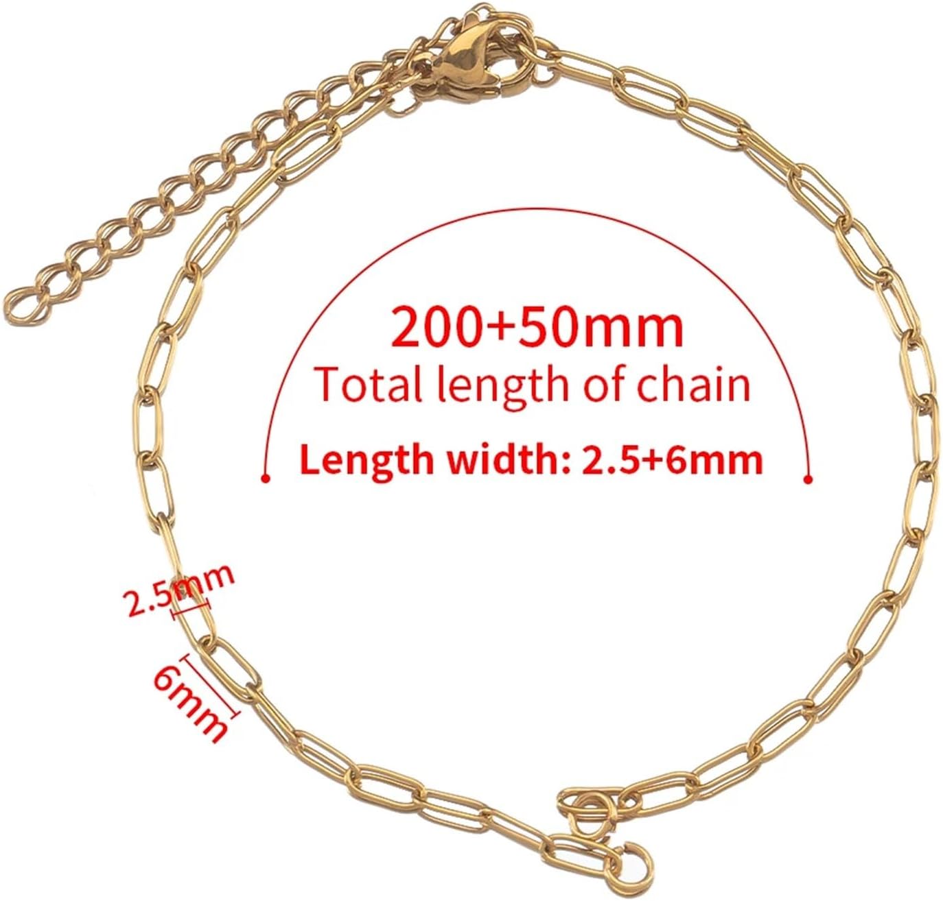 Stainless Steel Chain for Jewelry Making 2 Meters Stainless Steel Semi-Finished Bracelet Frame Chain with Adjustable Extension Chain Lobster Clasp for DIY Jewelry Making(Gold Color 2.5x6)