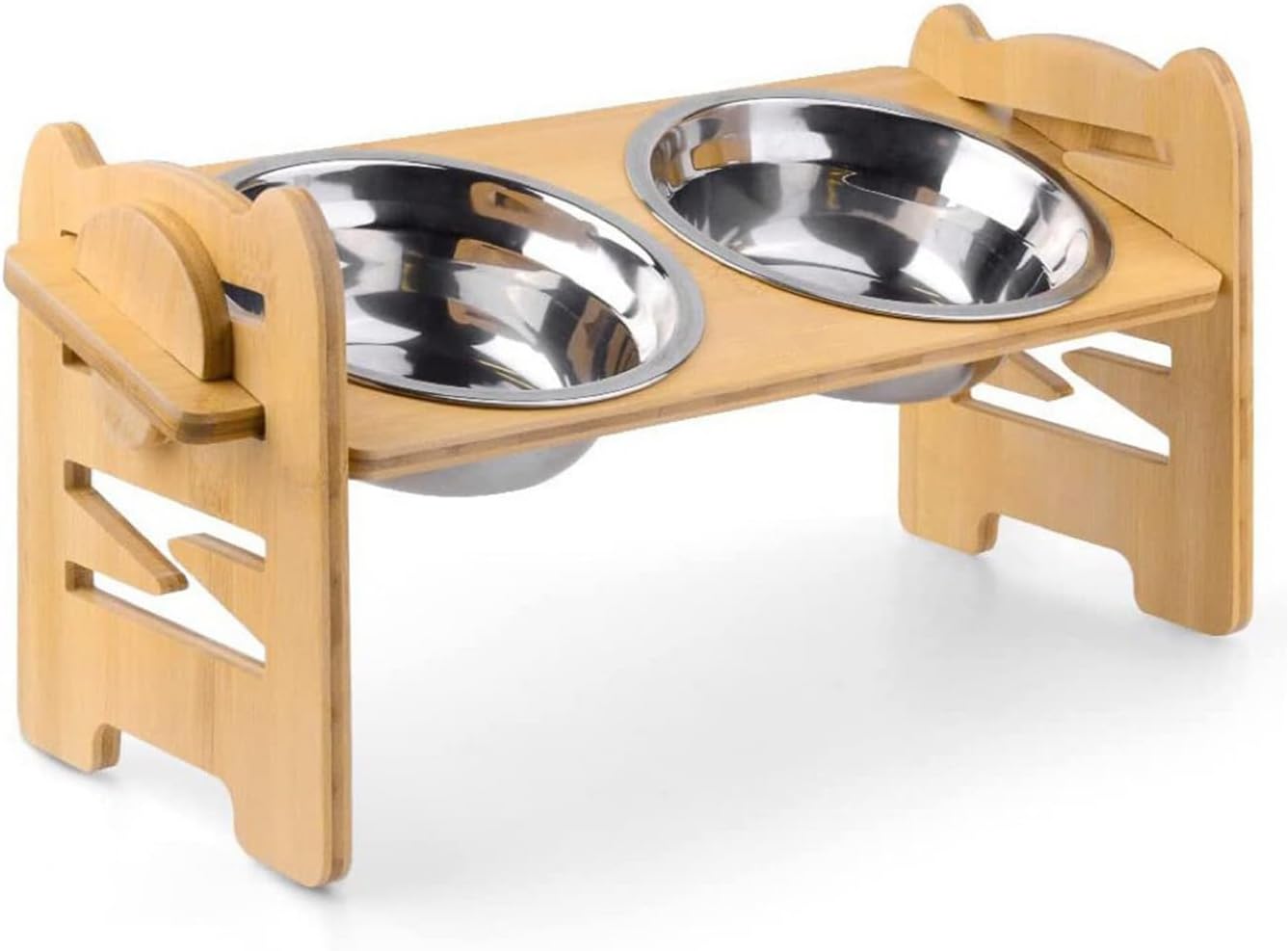 Pet Food Bowl Rack Stand Bamboo Cat and Dog Neck Protection Feeding Device Adjustable Raised Anti-Slip for Home Decor Outdoor