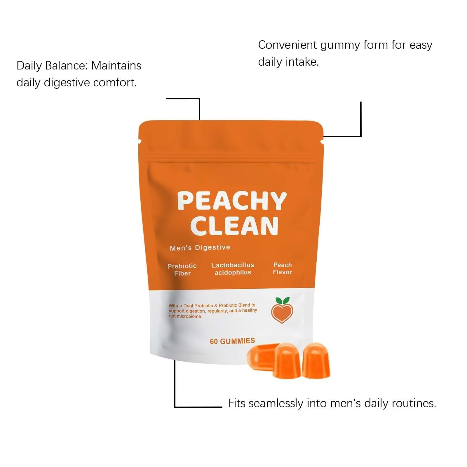 Peachy Clean Prebiotyk dla mężczyzn, 60 sztuk, wspomaga trawienie i jelita,3PCS