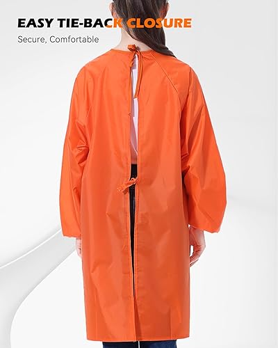 Miniatura 4 de Delantal de arte para niños, delantal impermeable con bolsillo para niños, delantales de pintura de artistas con manga larga, Naranja