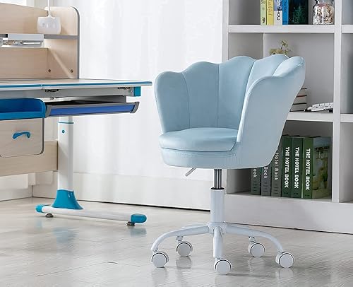 Miniatura 6 de chairus Linda silla de escritorio para niños, de terciopelo, para sala de estar, silla tapizada para adolescentes con respaldo de concha, silla